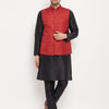 Men's Black Silk Blend Straight Jacket  Kurta and Pyjama Set