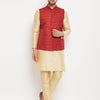 Men's Gold Silk Blend Straight Jacket  Kurta and Pyjama Set