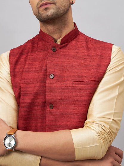 Men's Gold Silk Blend Straight Jacket  Kurta and Pyjama Set