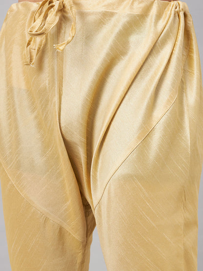 Men's Gold Silk Blend Straight Jacket  Kurta and Pyjama Set