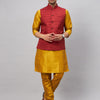 Men's Mustard Silk Blend Straight Jacket  Kurta and Pyjama Set