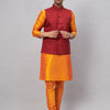 Men's Orange Silk Blend Straight Jacket  Kurta and Pyjama Set