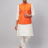 Men's Cream Silk Blend Straight Jacket  Kurta and Pyjama Set