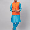 Men's Aqua Silk Blend Straight Jacket  Kurta and Pyjama Set