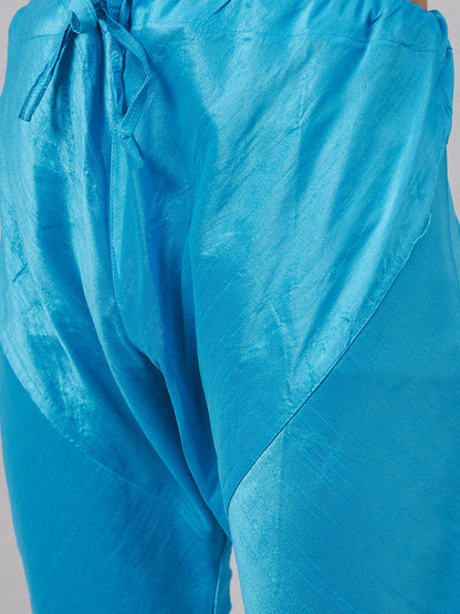 Men's Aqua Silk Blend Straight Jacket  Kurta and Pyjama Set