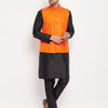 Men's Black Silk Blend Straight Jacket  Kurta and Pyjama Set