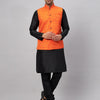 Men's Black Silk Blend Straight Jacket  Kurta and Pyjama Set