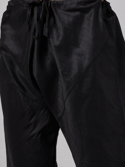 Men's Black Silk Blend Straight Jacket  Kurta and Pyjama Set