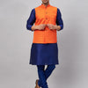 Men's Blue Silk Blend Straight Jacket  Kurta and Pyjama Set