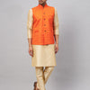Men's Gold Silk Blend Straight Jacket  Kurta and Pyjama Set