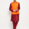 Men's Maroon Silk Blend Straight Jacket  Kurta and Pyjama Set