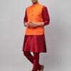 Men's Maroon Silk Blend Straight Jacket  Kurta and Pyjama Set