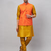 Men's Mustard Silk Blend Straight Jacket  Kurta and Pyjama Set