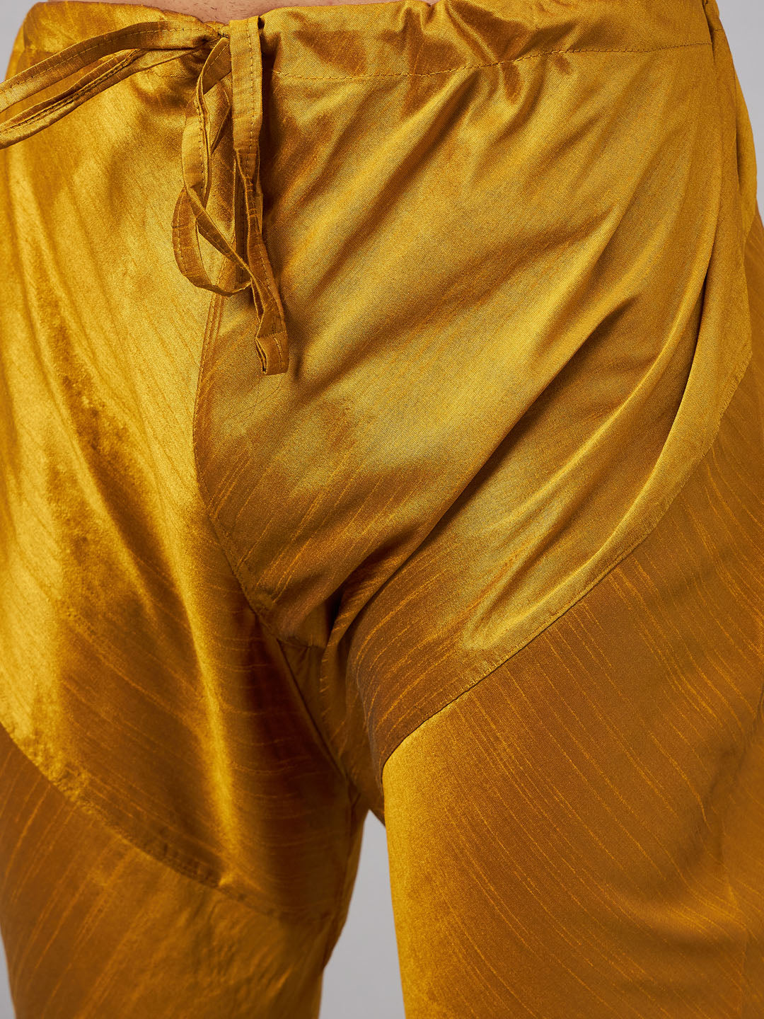Men's Mustard Silk Blend Straight Jacket  Kurta and Pyjama Set