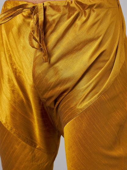 Men's Mustard Silk Blend Straight Jacket  Kurta and Pyjama Set