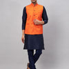 Men's Navy Blue Silk Blend Straight Jacket  Kurta and Pyjama Set