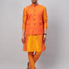 Men's Orange Silk Blend Straight Jacket  Kurta and Pyjama Set