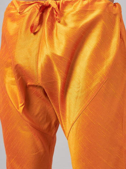 Men's Orange Silk Blend Straight Jacket  Kurta and Pyjama Set