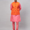Men's Pink Silk Blend Straight Jacket  Kurta and Pyjama Set