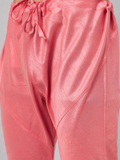 Men's Pink Silk Blend Straight Jacket  Kurta and Pyjama Set
