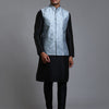 Men's Black Silk Blend Straight Jacket  Kurta and Pyjama Set