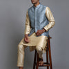 Men's Gold Silk Blend Straight Jacket  Kurta and Pyjama Set