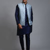 Men's Navy Blue Silk Blend Straight Jacket  Kurta and Pyjama Set
