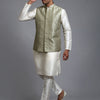 Men's Cream Silk Blend Straight Jacket  Kurta and Pyjama Set