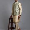 Men's Gold Silk Blend Straight Jacket  Kurta and Pyjama Set