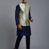 Men's Navy Blue Silk Blend Straight Jacket  Kurta and Pyjama Set