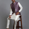 Men's Cream Silk Blend Straight Jacket  Kurta and Pyjama Set