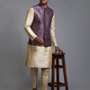 Men's Gold Silk Blend Straight Jacket  Kurta and Pyjama Set
