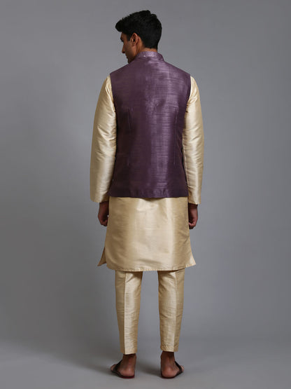 Men's Gold Silk Blend Straight Jacket  Kurta and Pyjama Set