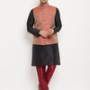 Men's Black Silk Blend Straight Jacket  Kurta and Pyjama Set