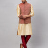 Men's Gold Silk Blend Straight Jacket  Kurta and Pyjama Set