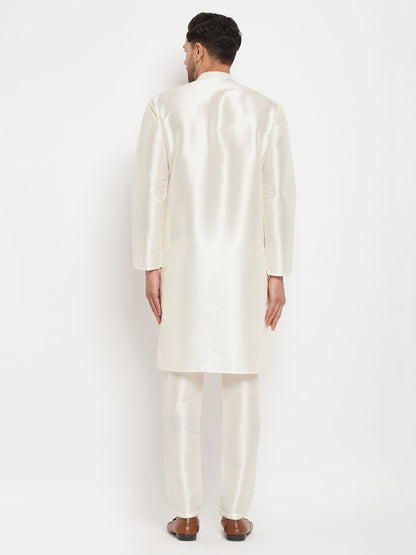 Men's Cream Silk Blend Straight Kurta Pyjama Set