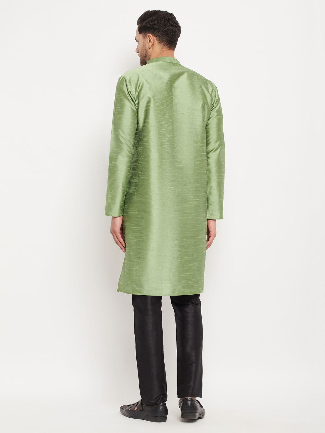 Men's Mint Green Silk Blend Straight Kurta Pyjama Set