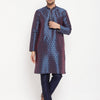 Men's Blue Silk Blend Straight Kurta Pyjama Set