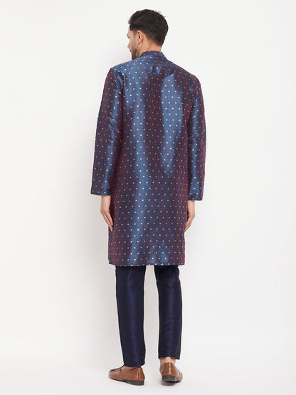 Men's Blue Silk Blend Straight Kurta Pyjama Set