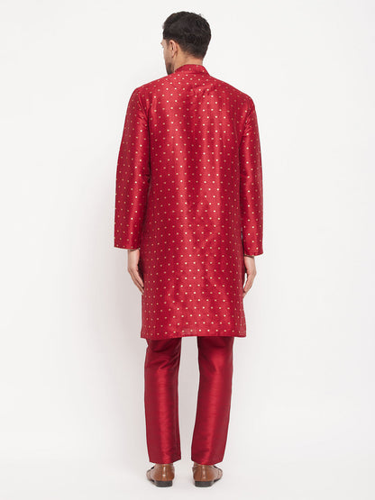 Men's Maroon Silk Blend Straight Kurta Pyjama Set