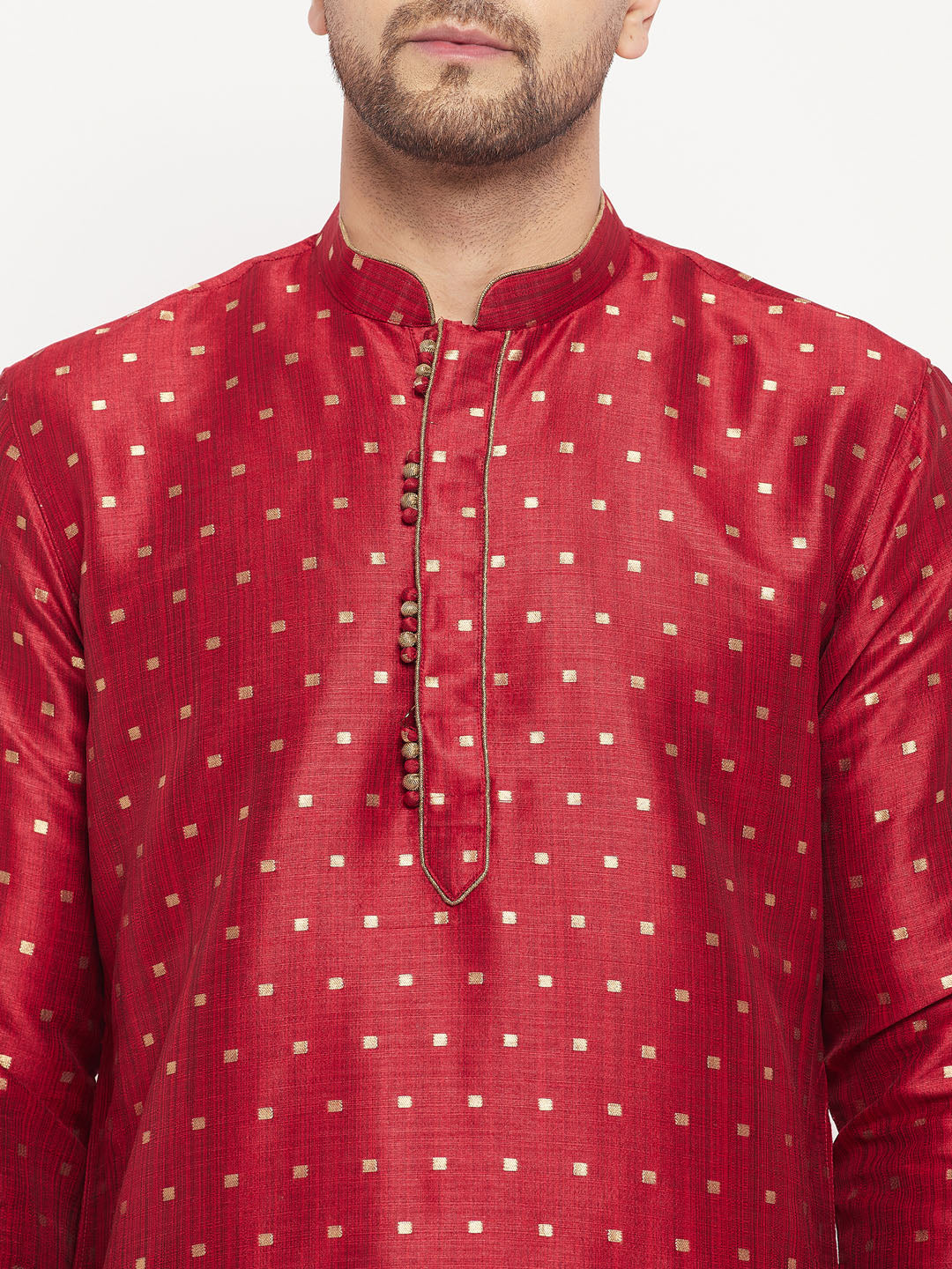 Men's Maroon Silk Blend Straight Kurta Pyjama Set