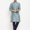 Men's Aqua Silk Blend Straight Kurta Pyjama Set