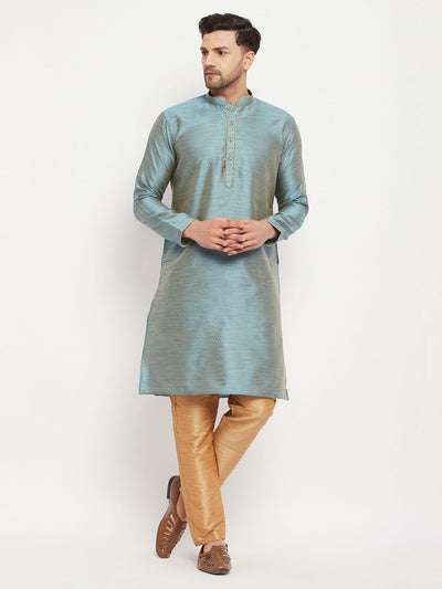 Men's Aqua Silk Blend Straight Kurta Pyjama Set