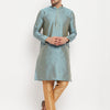 Men's Aqua Silk Blend Straight Kurta Pyjama Set