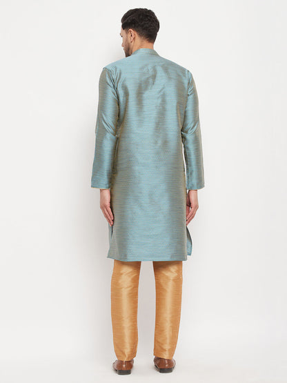 Men's Aqua Silk Blend Straight Kurta Pyjama Set