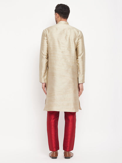 Men's Beige Silk Blend Straight Kurta Pyjama Set