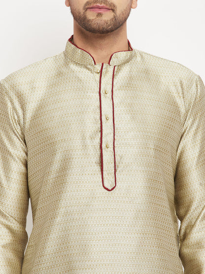 Men's Beige Silk Blend Straight Kurta Pyjama Set