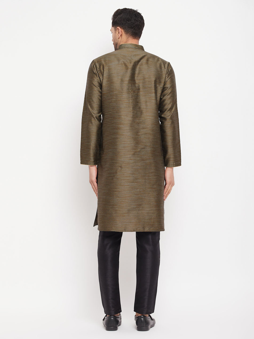 Men's Black Silk Blend Straight Kurta Pyjama Set