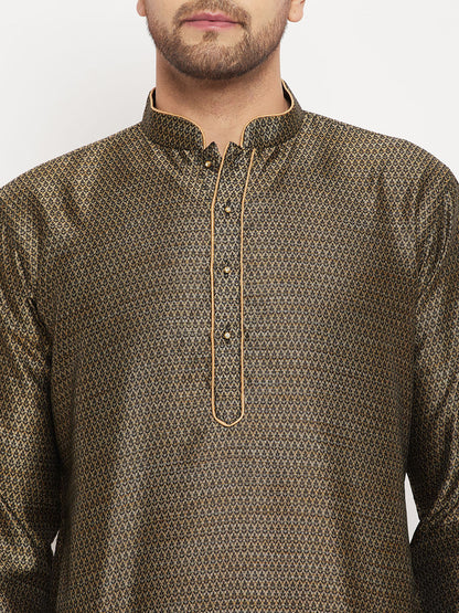 Men's Black Silk Blend Straight Kurta Pyjama Set