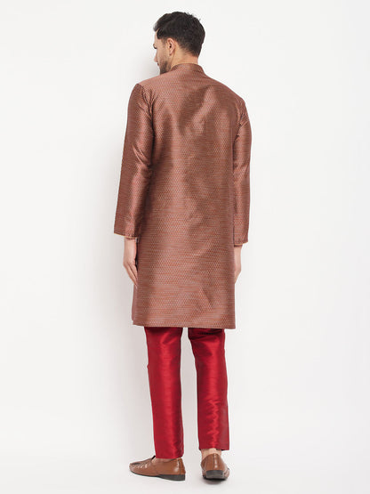 Men's Maroon Silk Blend Straight Kurta Pyjama Set